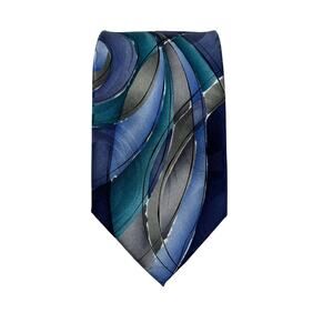 J GARCIA Snail Garden Silk Necktie Mens Abstract Swirl Art Vintage Blue